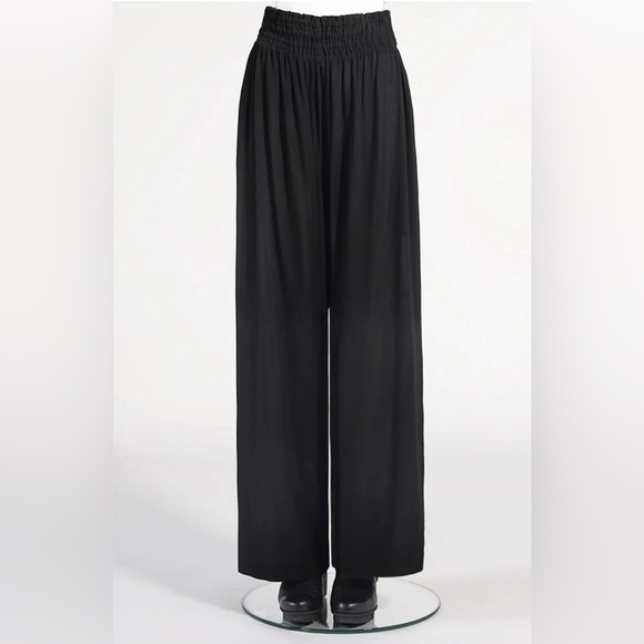 kaliyana Pants - KALIYANA Sz 2 Pull On Pants Linen Blend Wide Leg Elastic Waist High Rise Trouser